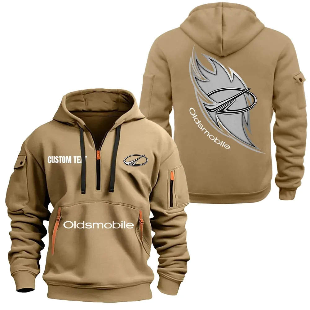 Oldsmobile Hoodie Half Zipper CAR1701112156, CAR All Over Print Hoodie Half Zipper - Khaki