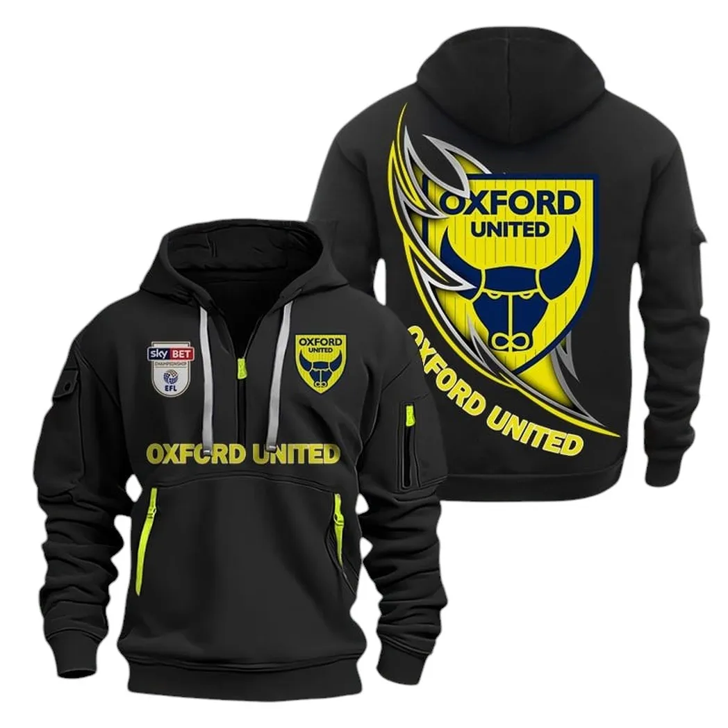Oxford Utd Hoodie Half Zip, All Over Print Hoodie For Oxford Utd Fans EPL27042525135 - Black