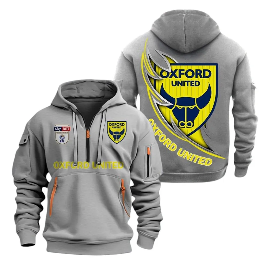Oxford Utd Hoodie Half Zip, All Over Print Hoodie For Oxford Utd Fans EPL27042525135 - Gray
