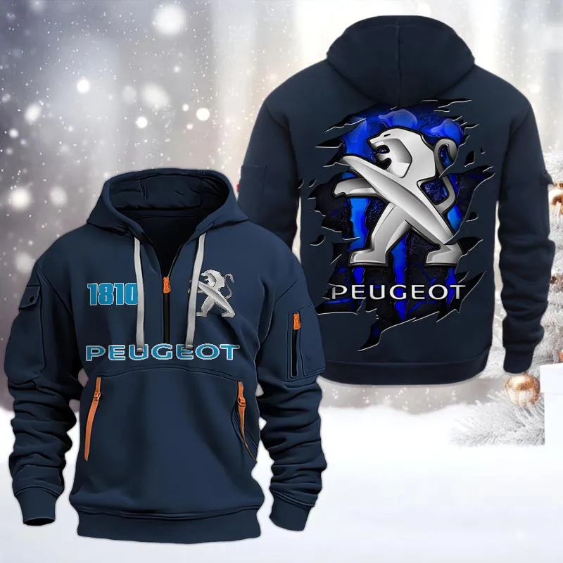 Peugeot Half Zip Hoodie, All Over Print Half Zip Hoodies For Men CAR198032797 - Navy