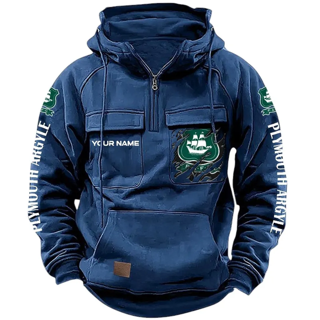 Plymouth Argyle Hoodie  Tactical Quarter Zip, All Over Print Hoodie Plymouth Argyle EPL17042625360 - Dark Blue