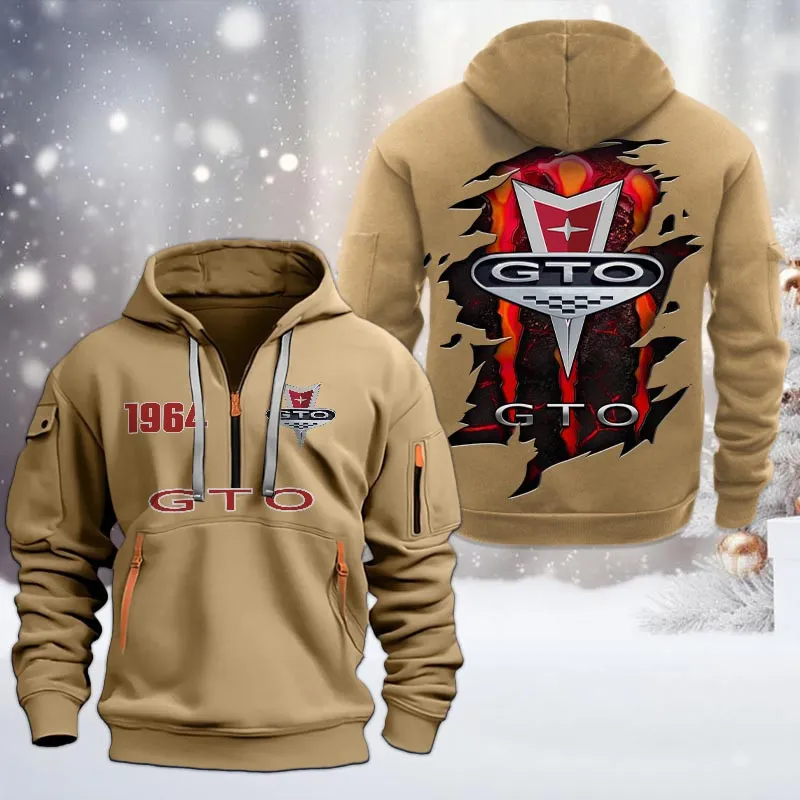 Pontiac GTO Half Zip Hoodie, All Over Print Half Zip Hoodies For Men CAR198032763 - Khaki
