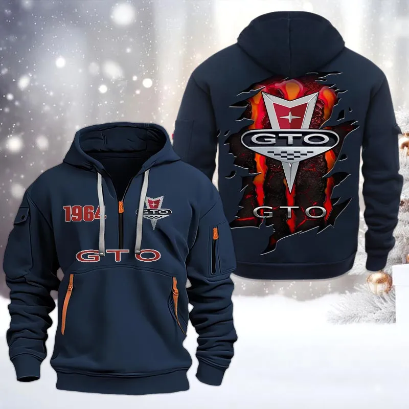 Pontiac GTO Half Zip Hoodie, All Over Print Half Zip Hoodies For Men CAR198032763 - Navy
