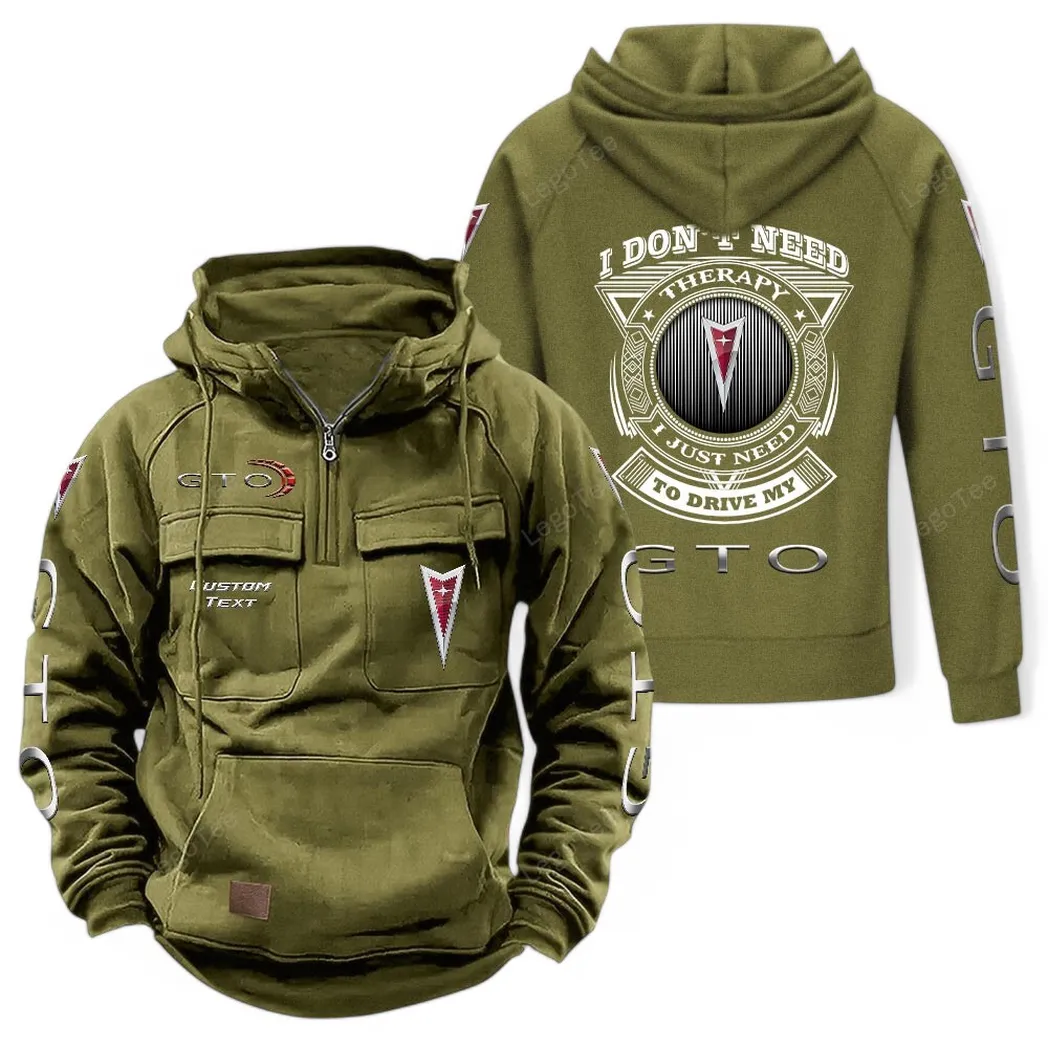 Pontiac GTO Tactical Quarter Zip Hoodie CAR106021525077, Gifts For Men, Him, Husband, Boyfriend - Army Green