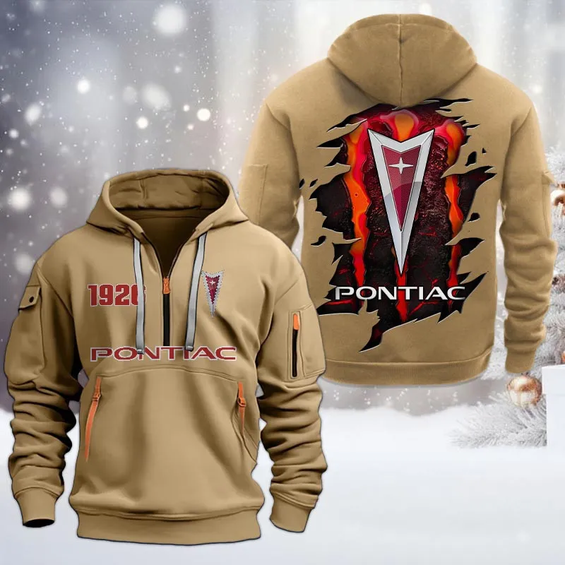 Pontiac Half Zip Hoodie, All Over Print Half Zip Hoodies For Men CAR198032742 - Khaki