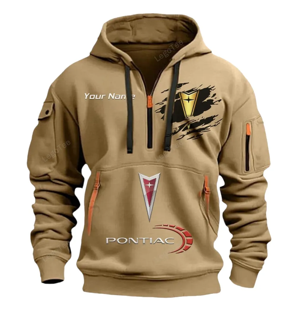 Pontiac Half Zip Hoodie CAR113021425848, Best Gift for Him, Husband, Boyfriend - Khaki