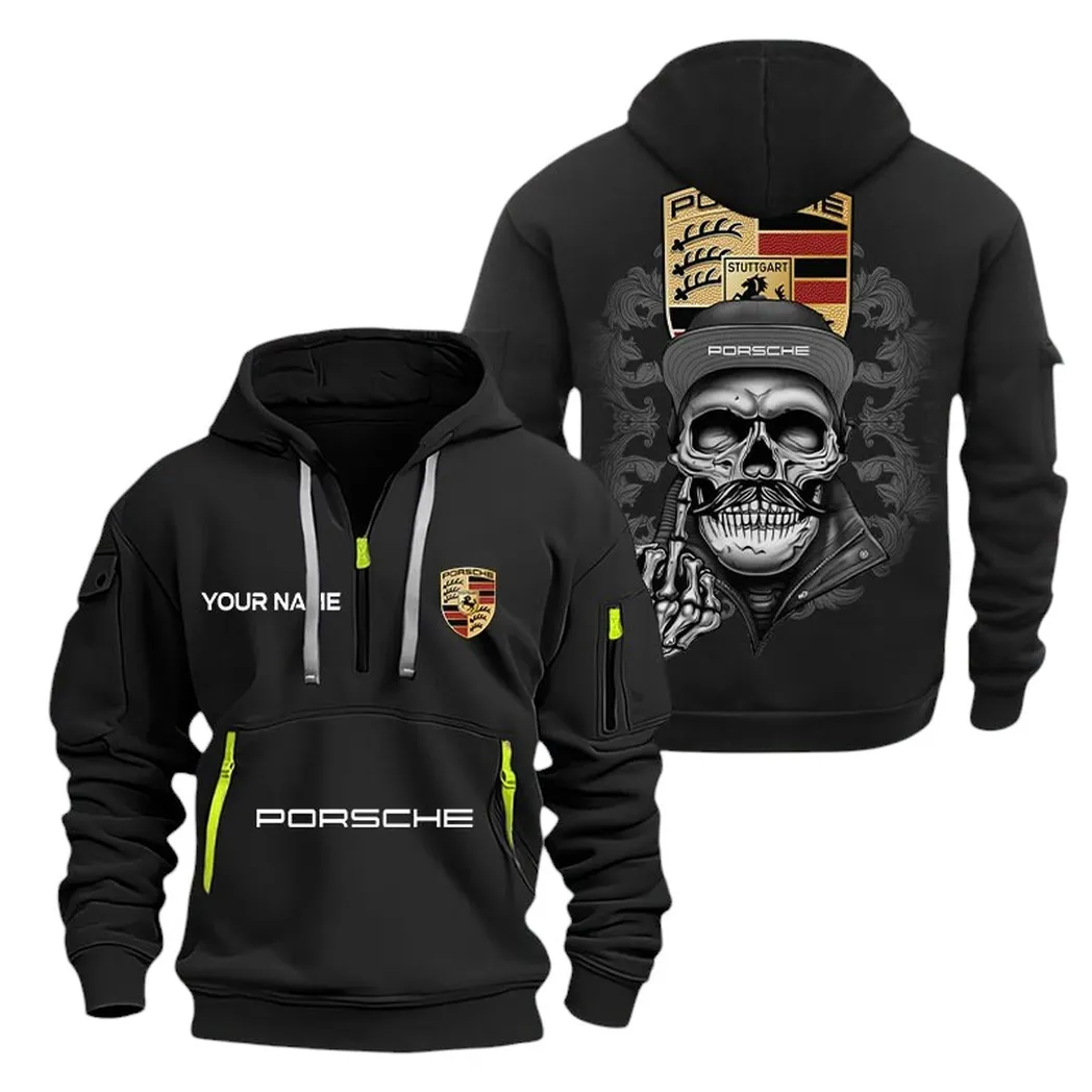 Porsche Half Zip Hoodie For Men, Gift For Porsche Fan CAR166022625116 - Black