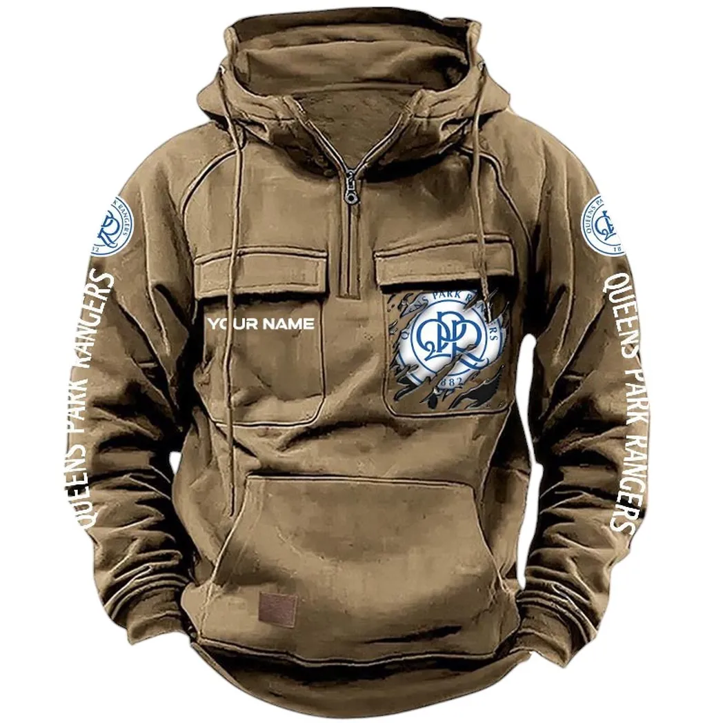 Queens Park Rangers Hoodie  Tactical Quarter Zip, All Over Print Hoodie Queens Park Rangers EPL17042625362 - Khaki