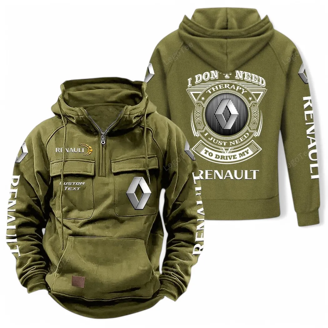 Renault Tactical Quarter Zip Hoodie CAR106021525020, Gifts For Men, Him, Husband, Boyfriend - Army Green