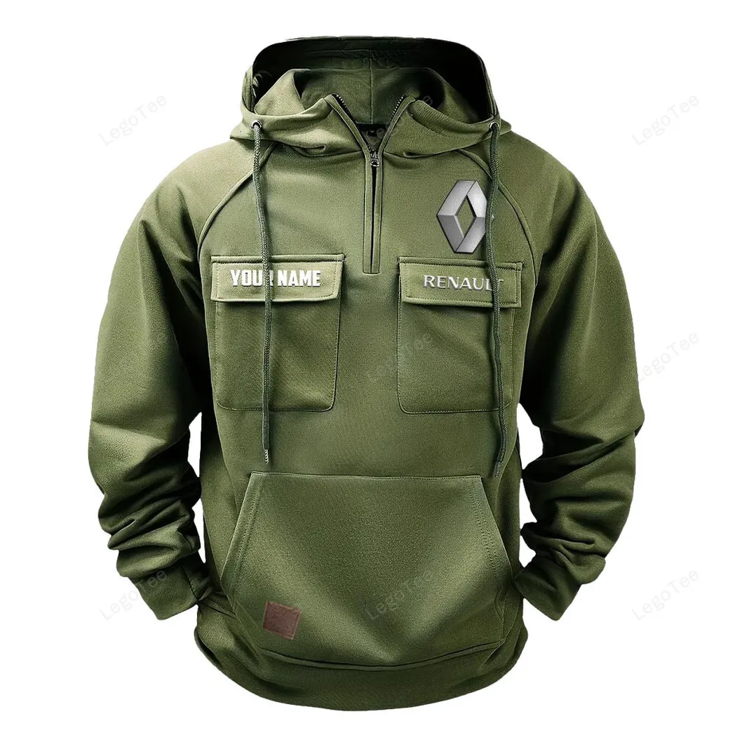 Renault Tactical Quarter Zip Hoodie, Gift For Renault Lovers, Gift For Him, Husband, Boyfriend - Army Green CAR109021425342-1