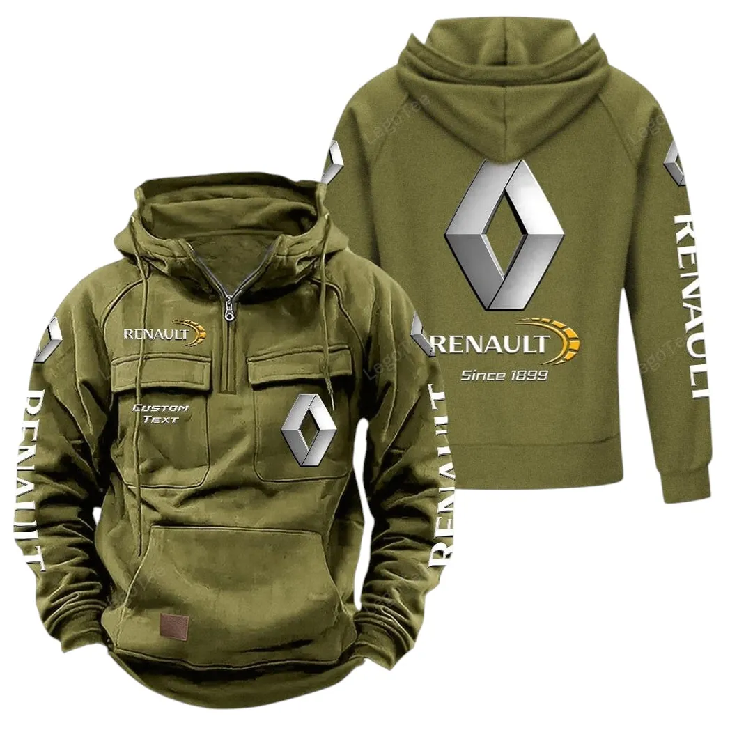 Renault Tactical Quarter Zip Hoodie, Gift For Renault Lovers, Gift For Him, Husband, Boyfriend - Army Green CAR96021425686-1