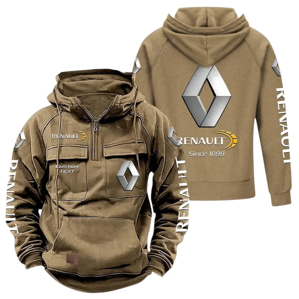 Renault Tactical Quarter Zip Hoodie, Gift For Renault Lovers, Gift For Him, Husband, Boyfriend - Khaki CAR96021425686-4