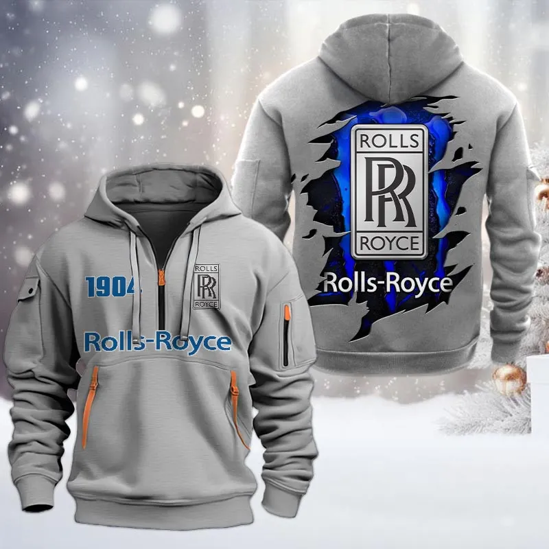 Rolls Royce Half Zip Hoodie, All Over Print Half Zip Hoodies For Men CAR198032786 - Gray