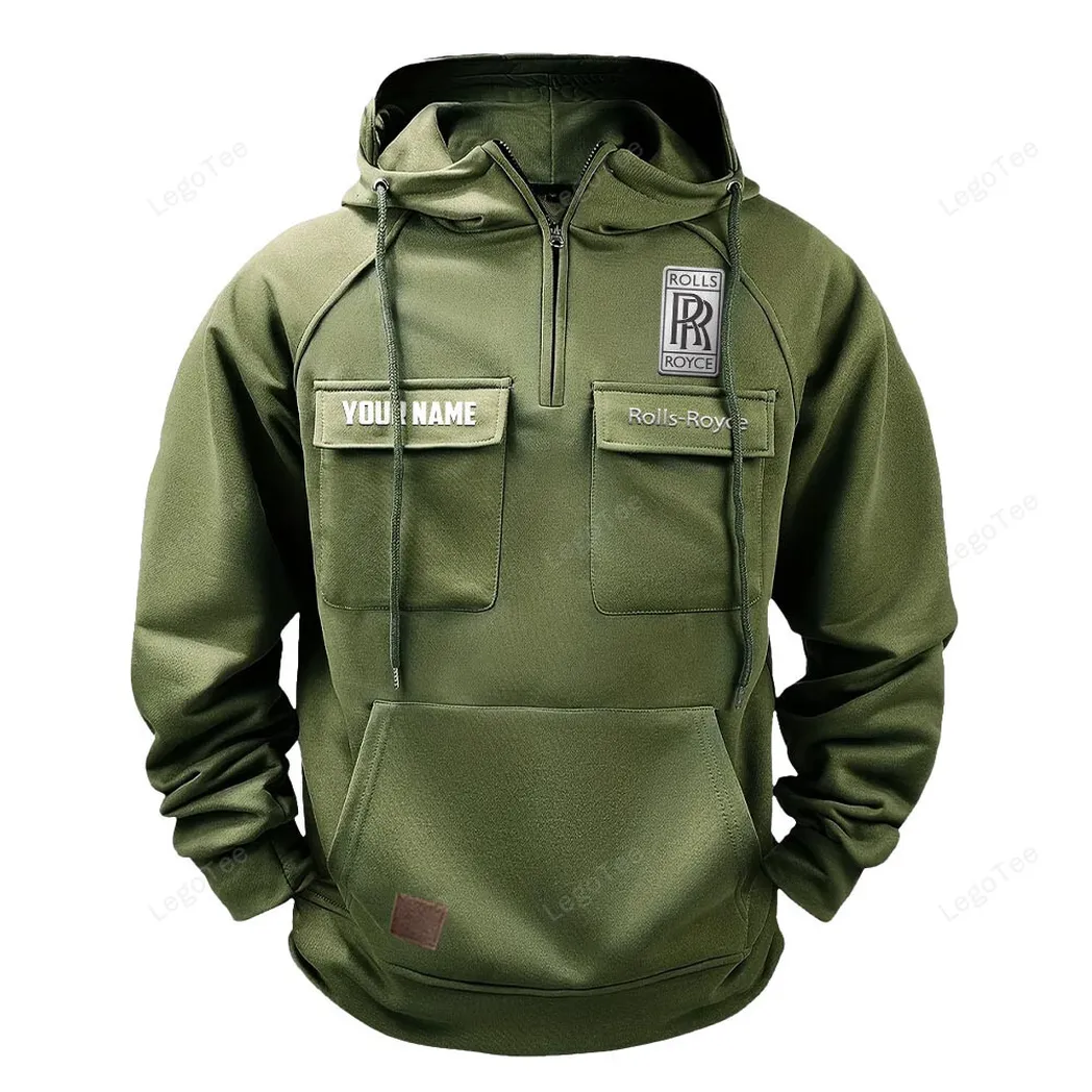 Rolls Royce Tactical Quarter Zip Hoodie, Gift For Rolls Royce Lovers, Gift For Him, Husband, Boyfriend - Army Green CAR109021425365-1