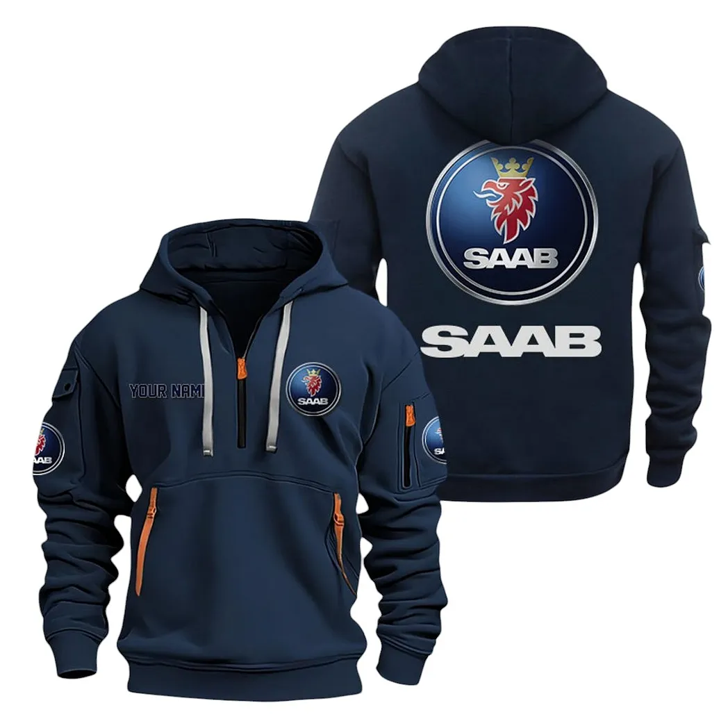 Saab Automobile Half Zip Hoodie For Men, Gift For Saab Automobile Lovers CAR20022125729 - Navy