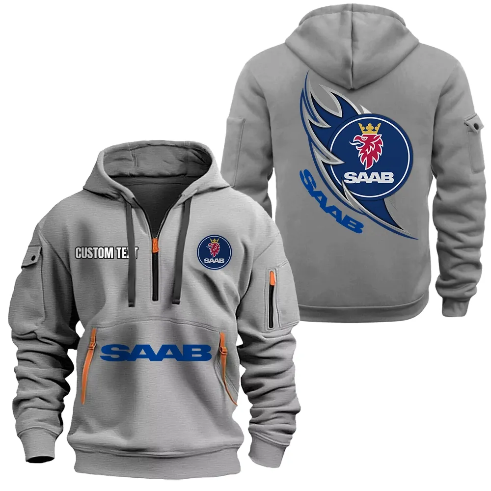 SAAB Hoodie Half Zipper CAR1701112169, CAR All Over Print Hoodie Half Zipper - Gray