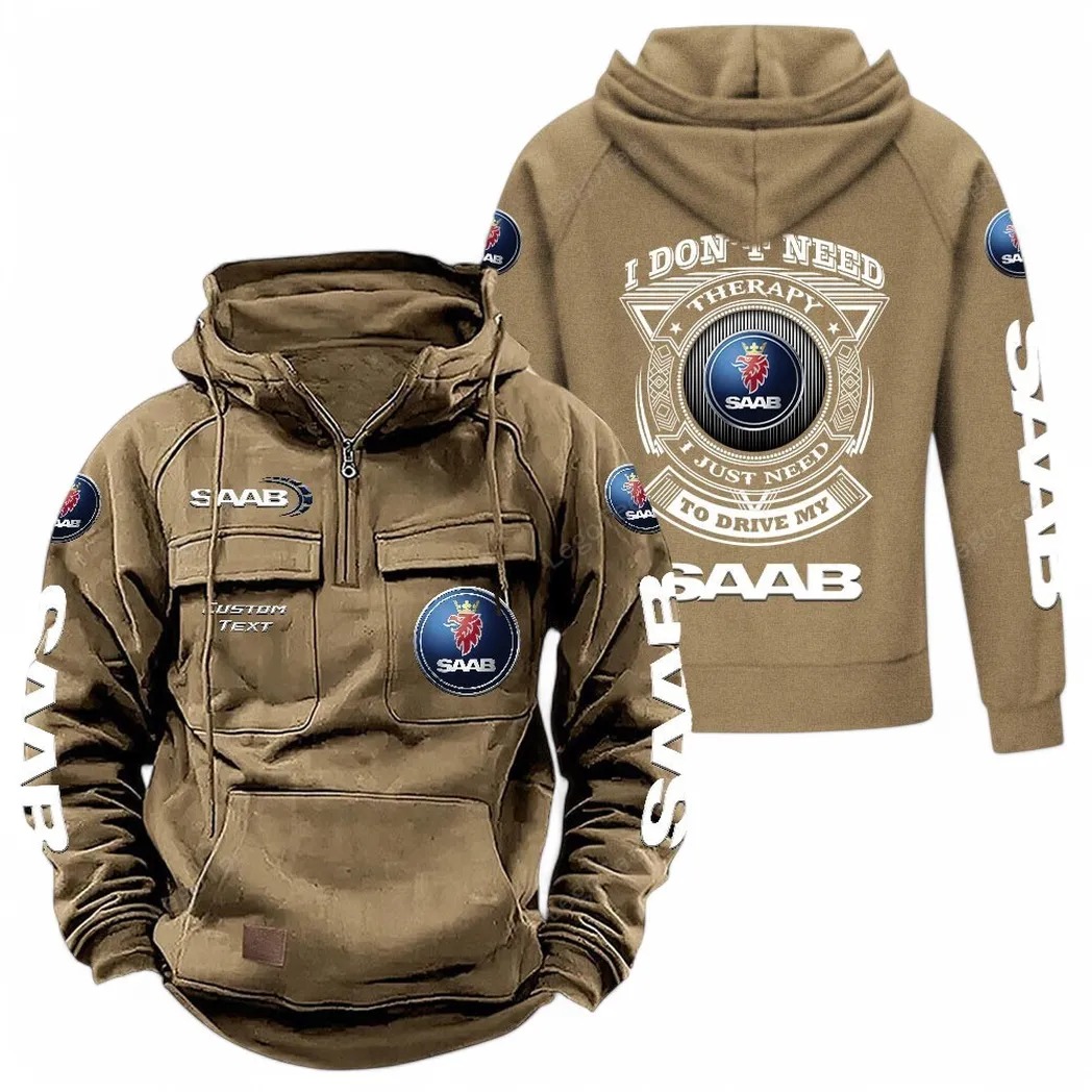 Saab Tactical Quarter Zip Hoodie CAR106021525076, Gifts For Men, Him, Husband, Boyfriend - Khaki