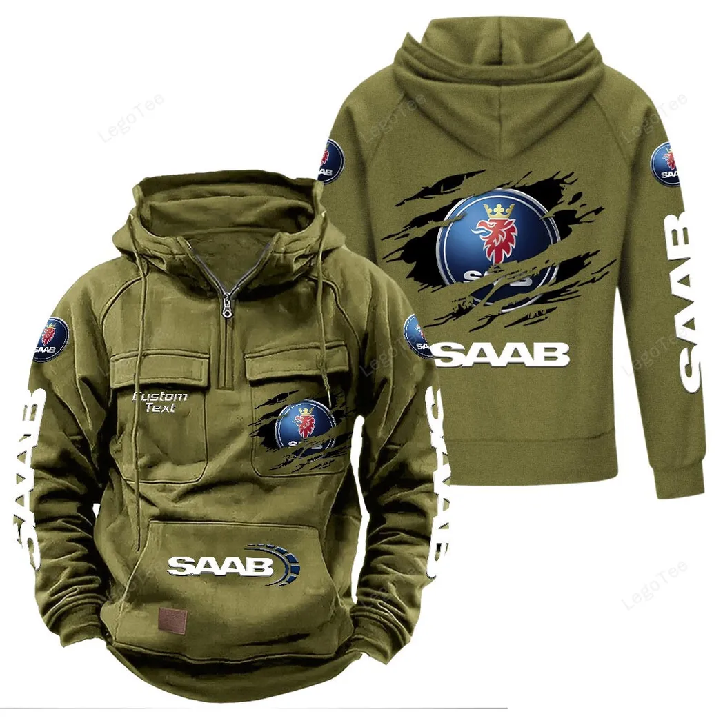 Saab Tactical Quarter Zip Hoodie, Gift For Saab Lovers, Gift For Him, Husband, Boyfriend - Army Green CAR122021425033-1