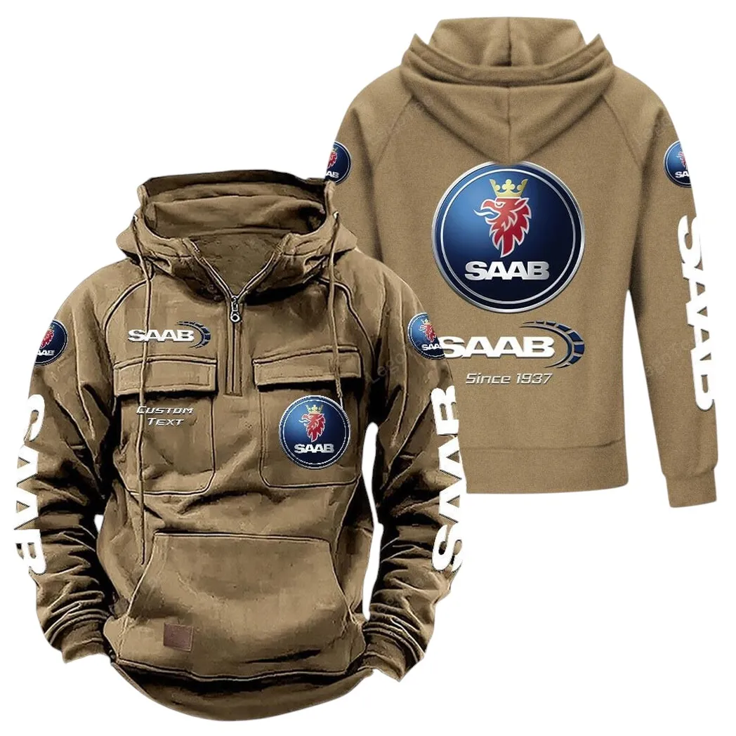Saab Tactical Quarter Zip Hoodie, Gift For Saab Lovers, Gift For Him, Husband, Boyfriend - Khaki CAR96021425726-4