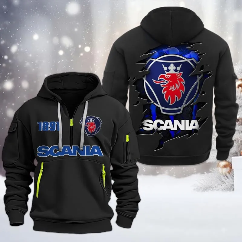 Scania Half Zip Hoodie, All Over Print Half Zip Hoodies For Men CAR198032743 - Black
