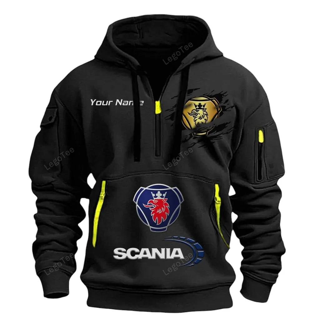 Scania Half Zip Hoodie CAR113021425836, Best Gift for Him, Husband, Boyfriend - Black