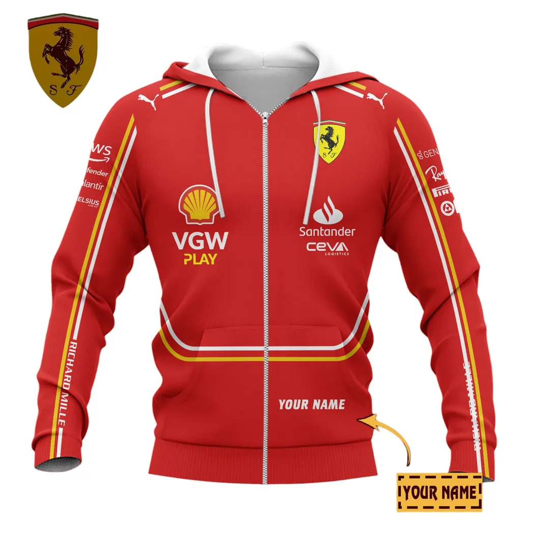 Scuderia Ferrari Zipper Hoodie, All Over Print Zipper Hoodie Scuderia Ferrari CAR41304142500