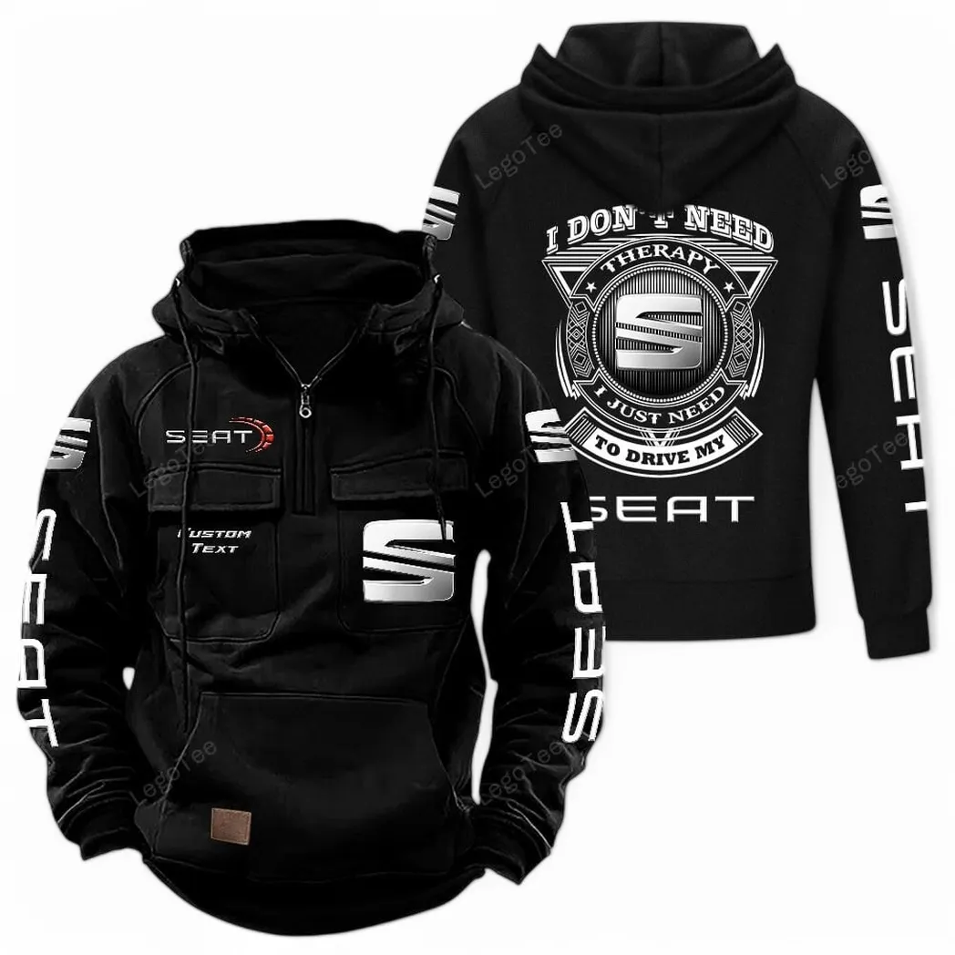 Seat Tactical Quarter Zip Hoodie CAR106021525018, Gifts For Men, Him, Husband, Boyfriend - Black