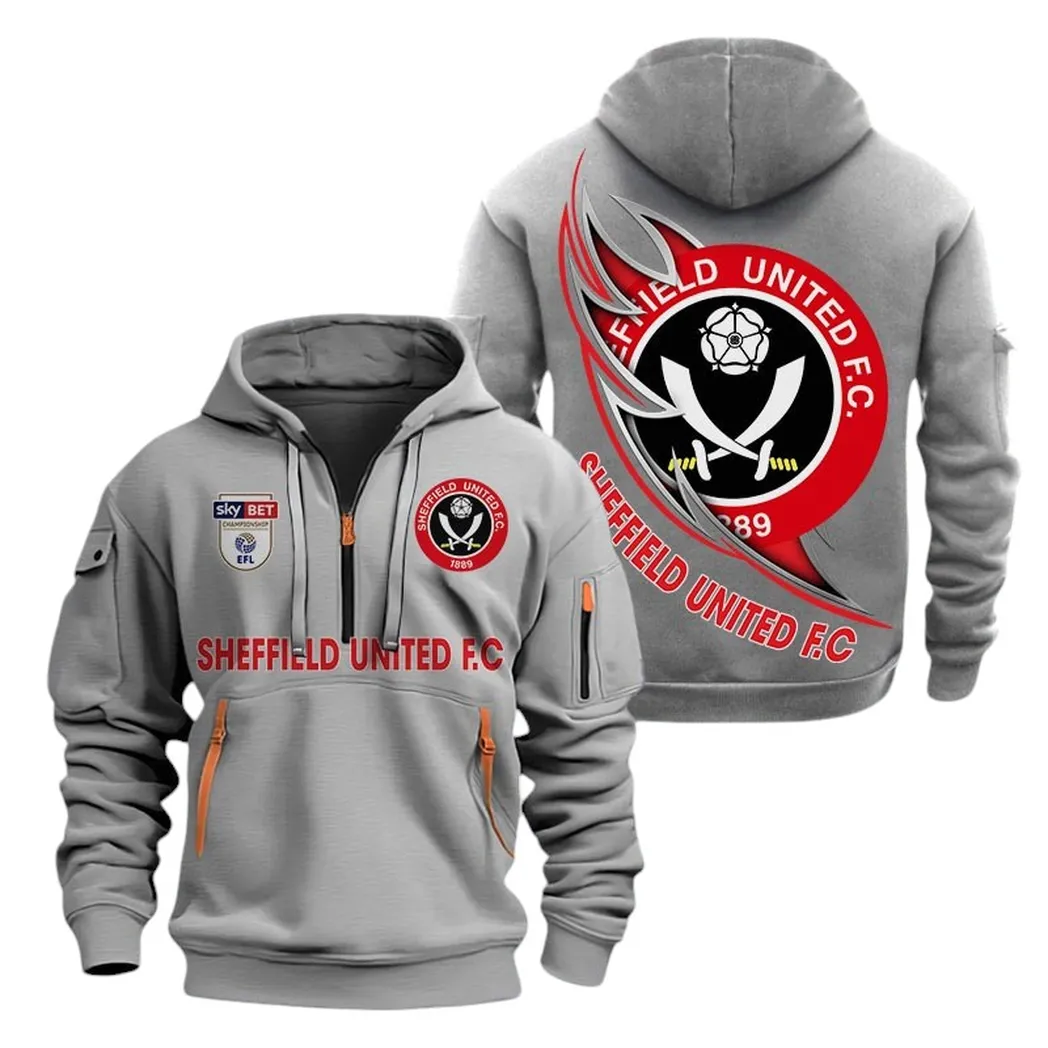 Sheffield United Hoodie Half Zip, All Over Print Hoodie For Sheffield United Fans EPL27042525122 - Gray