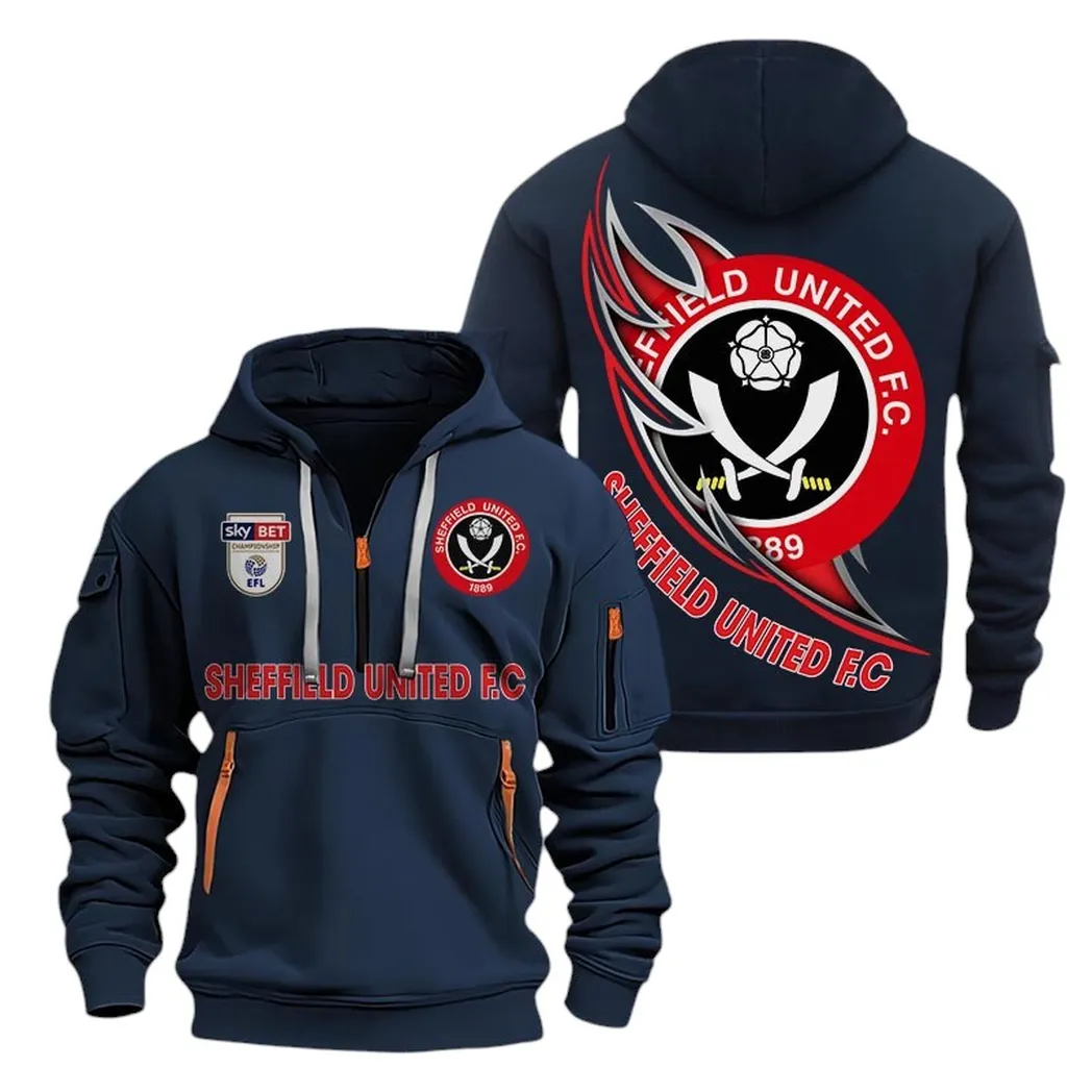 Sheffield United Hoodie Half Zip, All Over Print Hoodie For Sheffield United Fans EPL27042525122 - Navy