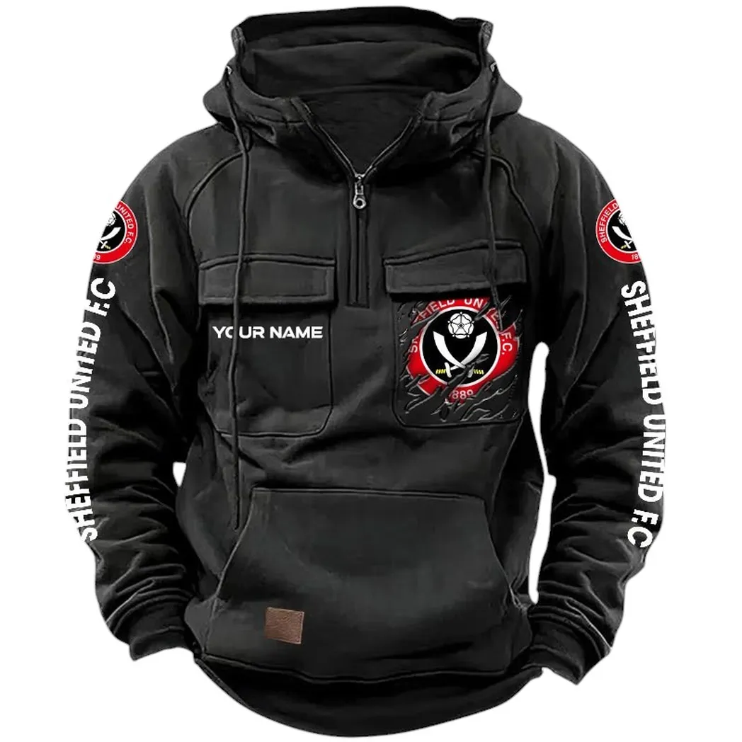 Sheffield United Hoodie  Tactical Quarter Zip, All Over Print Hoodie Sheffield United EPL17042625363 - Black