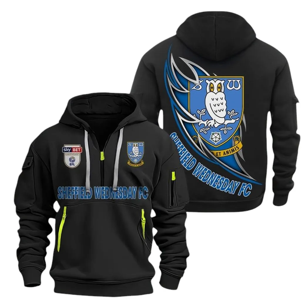 Sheffield Wednesday Hoodie Half Zip, All Over Print Hoodie For Sheffield Wednesday Fans EPL27042525151 - Black