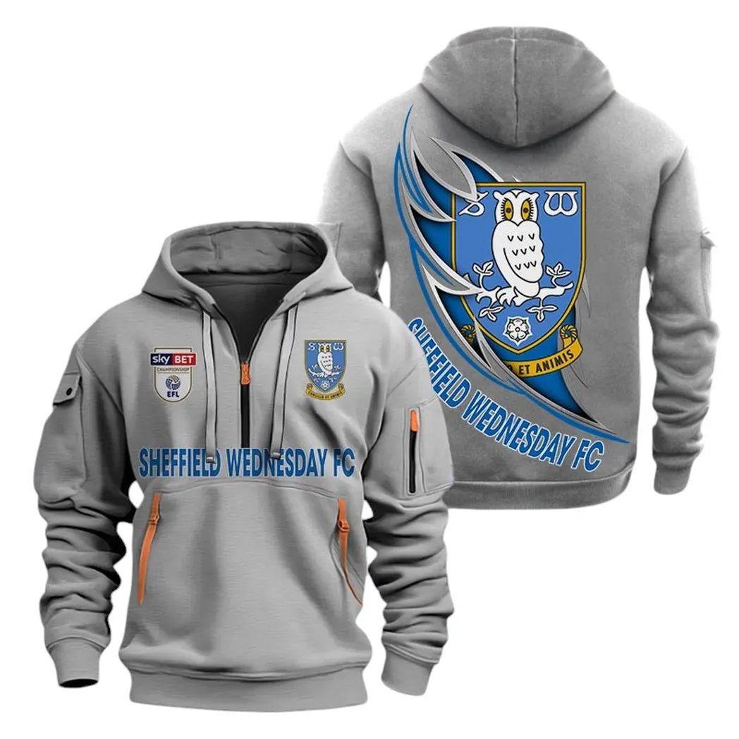 Sheffield Wednesday Hoodie Half Zip, All Over Print Hoodie For Sheffield Wednesday Fans EPL27042525151 - Gray