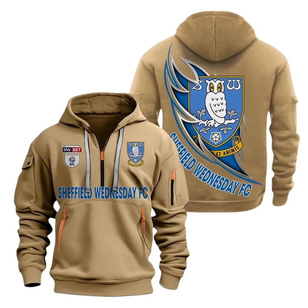 Sheffield Wednesday Hoodie Half Zip, All Over Print Hoodie For Sheffield Wednesday Fans EPL27042525151 - Khaki