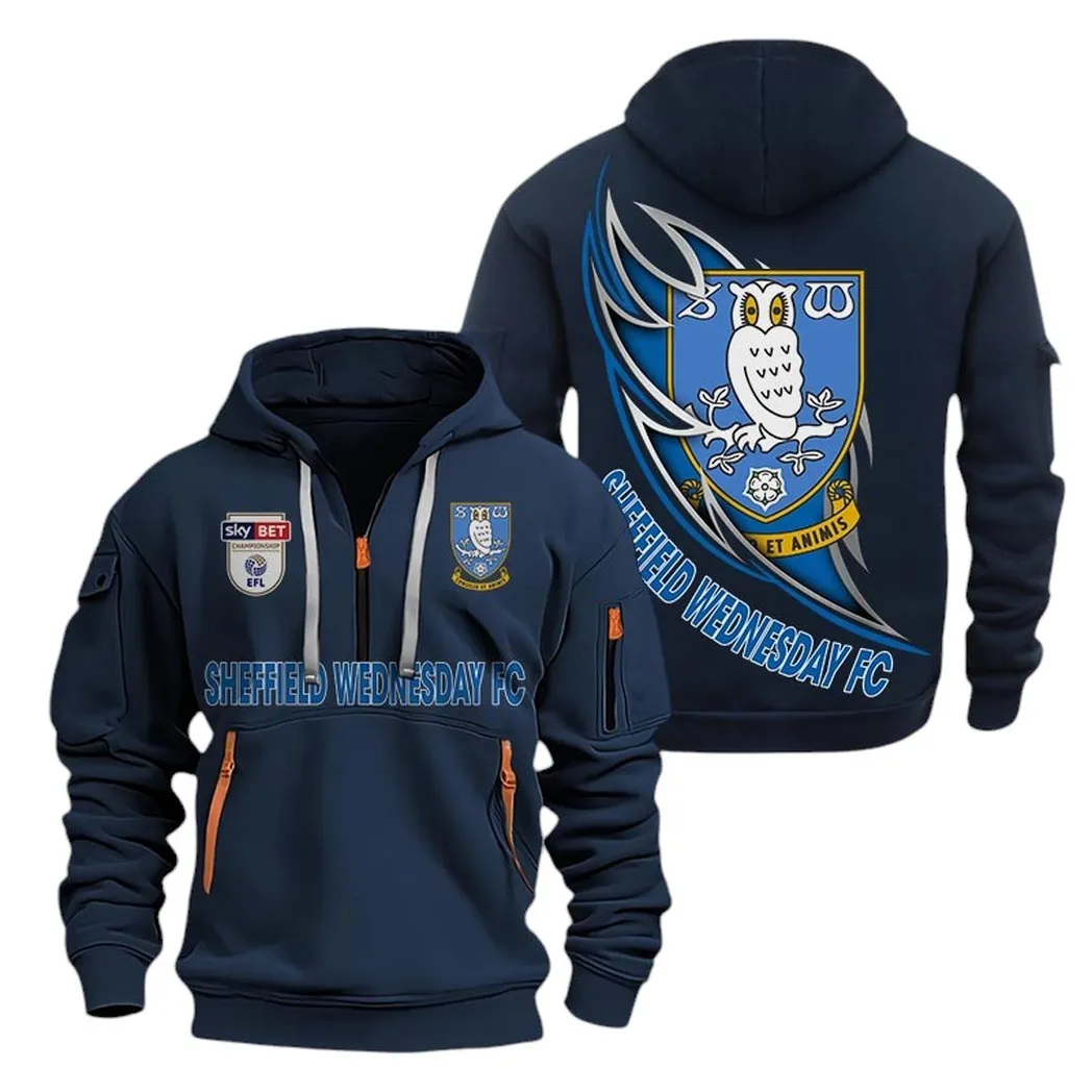 Sheffield Wednesday Hoodie Half Zip, All Over Print Hoodie For Sheffield Wednesday Fans EPL27042525151 - Navy