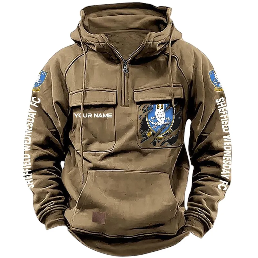 Sheffield Wednesday Hoodie  Tactical Quarter Zip, All Over Print Hoodie Sheffield Wednesday EPL17042625364 - Khaki
