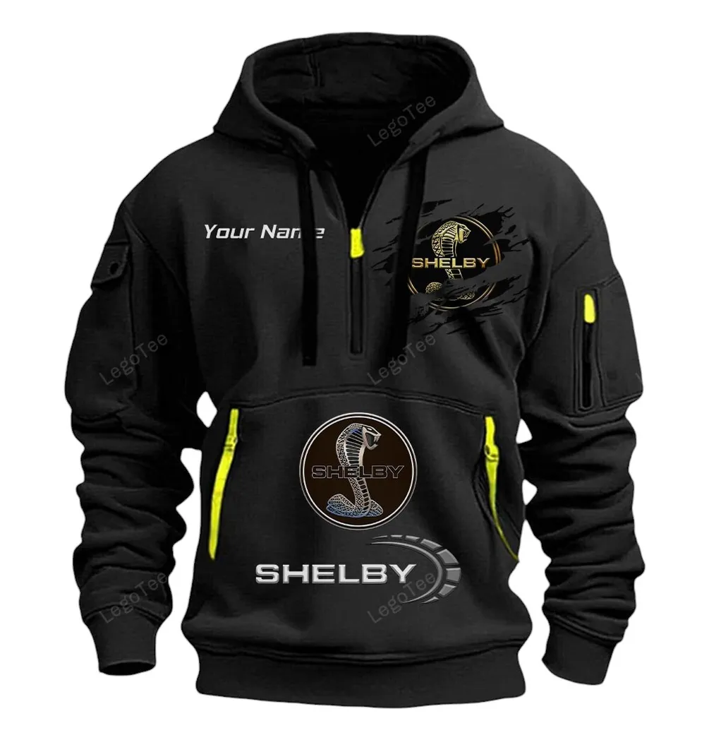 Shelby American Half Zip Hoodie CAR113021425842, Best Gift for Him, Husband, Boyfriend - Black