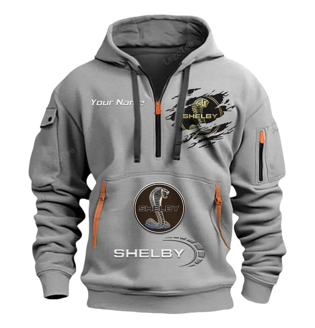 Shelby American Half Zip Hoodie CAR113021425842, Best Gift for Him, Husband, Boyfriend - Gray