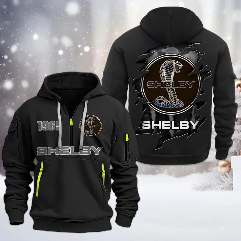 Shelby Half Zip Hoodie, All Over Print Half Zip Hoodies For Men CAR198032735 - Black