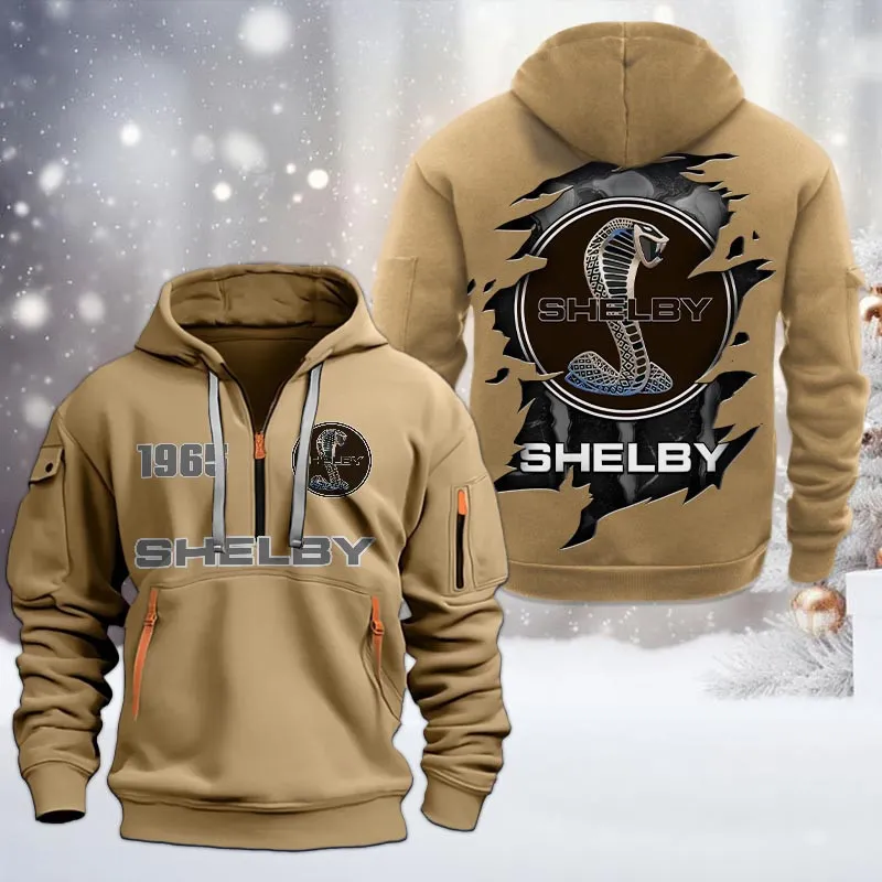 Shelby Half Zip Hoodie, All Over Print Half Zip Hoodies For Men CAR198032735 - Khaki