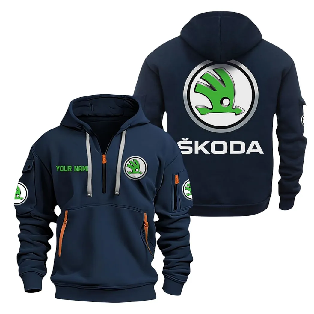 Skoda Auto Half Zip Hoodie For Men, Gift For Skoda Auto Lovers CAR20022125744 - Navy