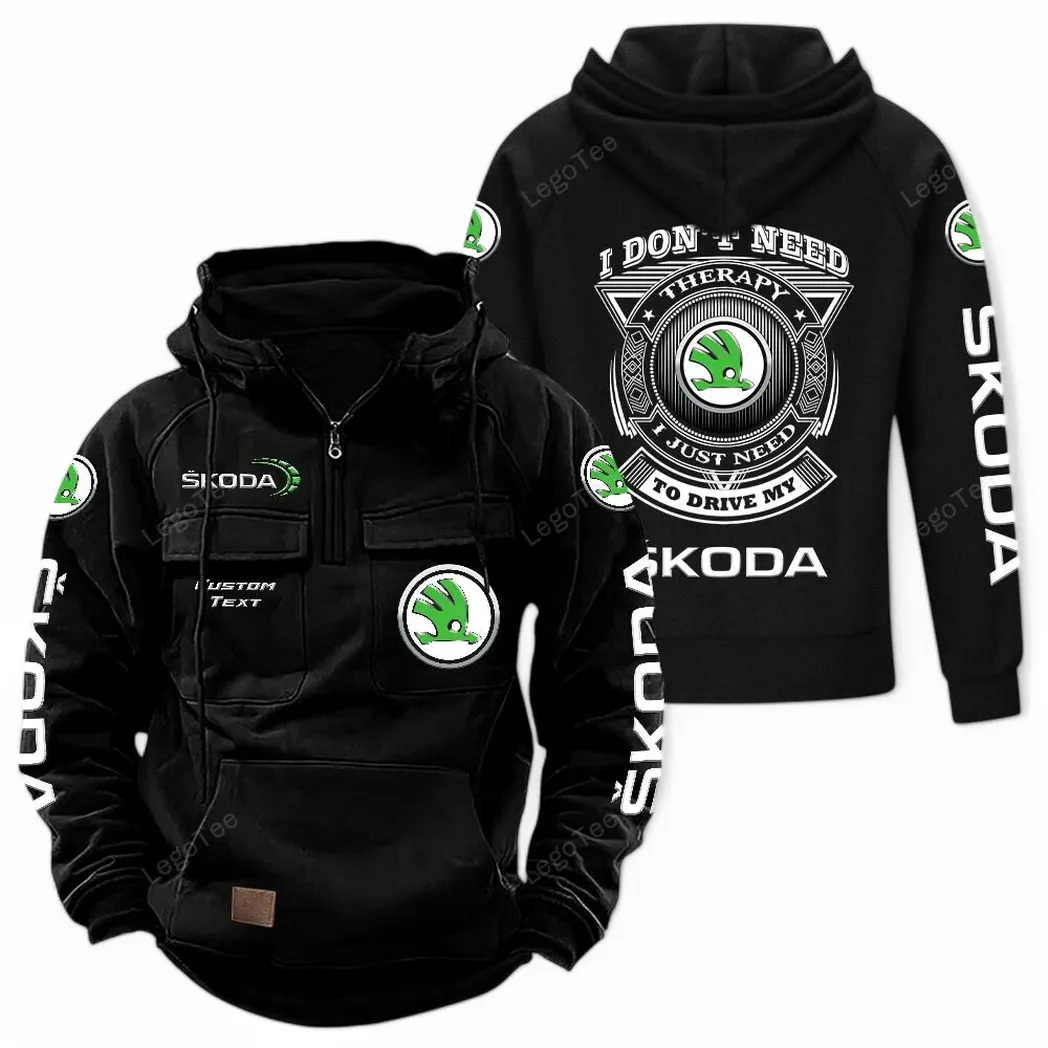 Skoda Tactical Quarter Zip Hoodie CAR106021525079, Gifts For Men, Him, Husband, Boyfriend - Black