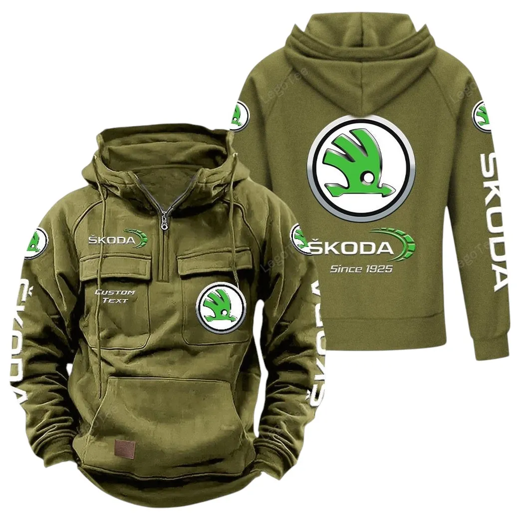 Skoda Tactical Quarter Zip Hoodie, Gift For Skoda Lovers, Gift For Him, Husband, Boyfriend - Army Green CAR96021425739-1