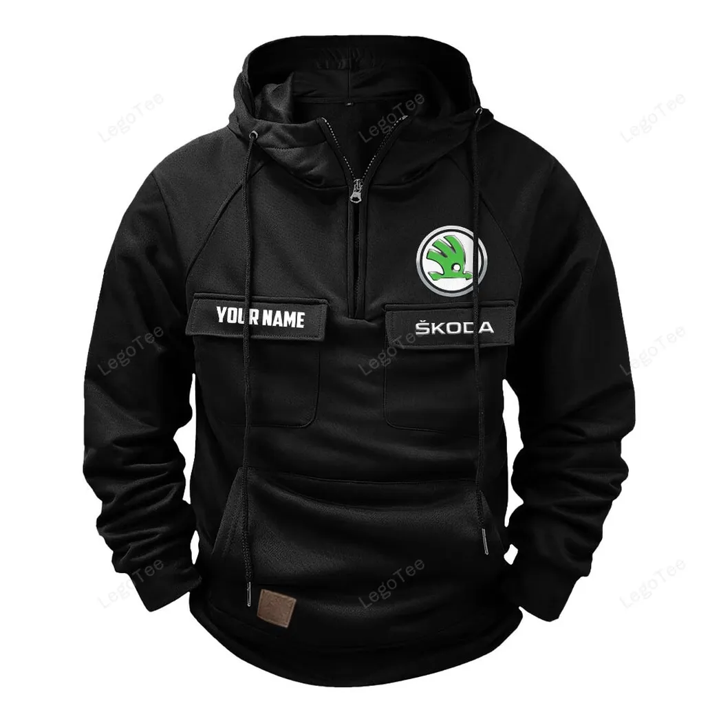 Skoda Tactical Quarter Zip Hoodie, Gift For Skoda Lovers, Gift For Him, Husband, Boyfriend - Black CAR109021425368-2