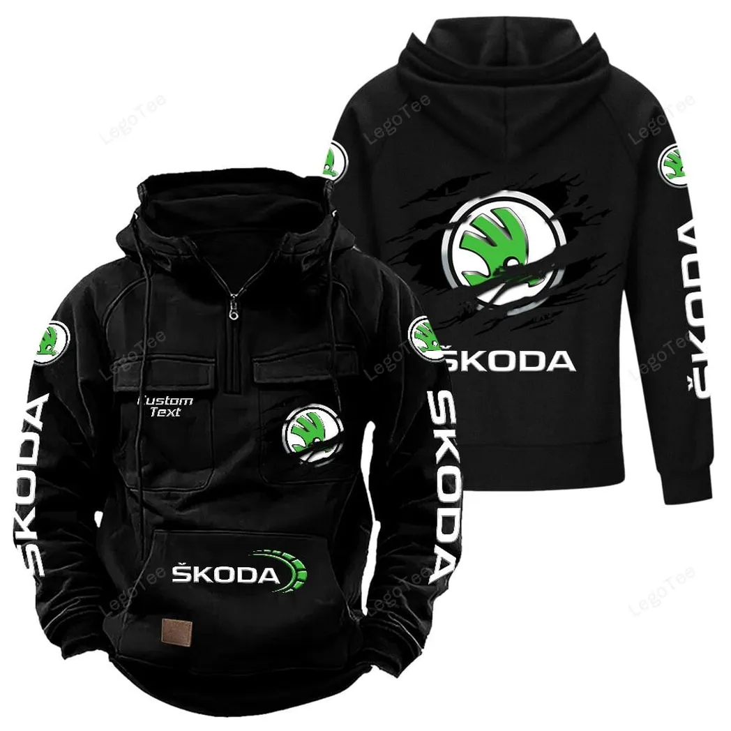 Skoda Tactical Quarter Zip Hoodie, Gift For Skoda Lovers, Gift For Him, Husband, Boyfriend - Black CAR122021425031-2