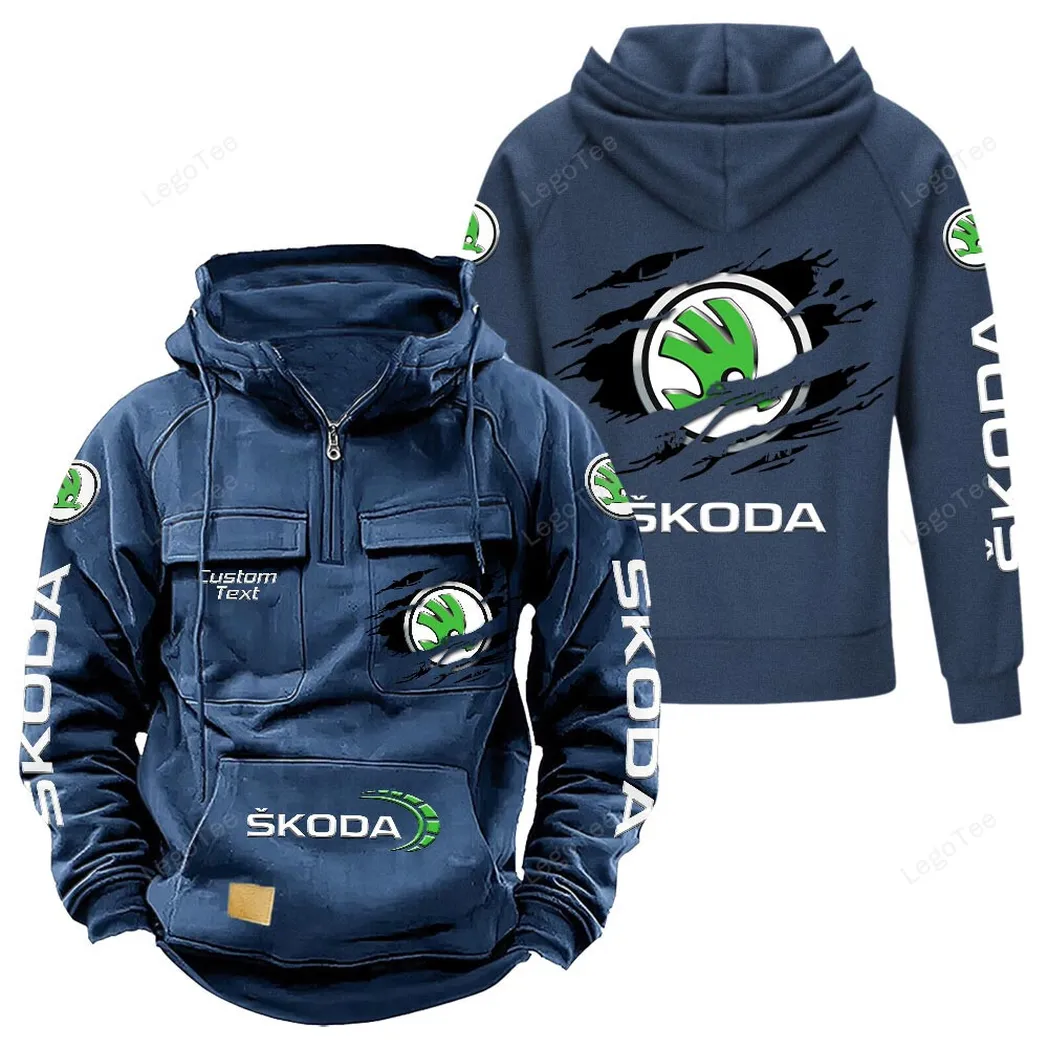 Skoda Tactical Quarter Zip Hoodie, Gift For Skoda Lovers, Gift For Him, Husband, Boyfriend - Dark Blue CAR122021425031-3