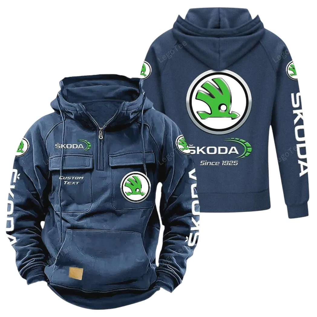 Skoda Tactical Quarter Zip Hoodie, Gift For Skoda Lovers, Gift For Him, Husband, Boyfriend - Dark Blue CAR96021425739-3