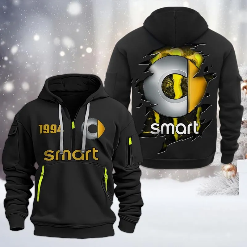 Smart Half Zip Hoodie, All Over Print Half Zip Hoodies For Men CAR198032749 - Black