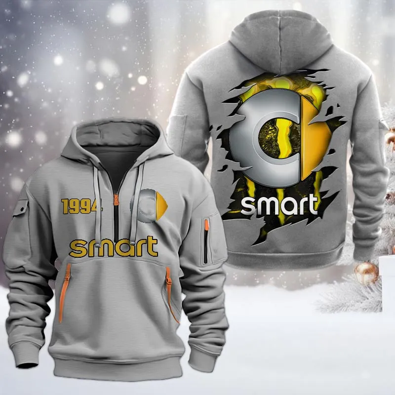 Smart Half Zip Hoodie, All Over Print Half Zip Hoodies For Men CAR198032749 - Gray