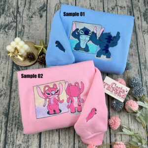 Stitch And Angel Cartoon Embroidered Sweatshirt Fashion Style For Couple