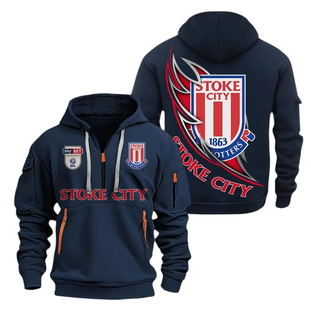Stoke City Hoodie Half Zip, All Over Print Hoodie For Stoke City Fans EPL27042525149 - Navy